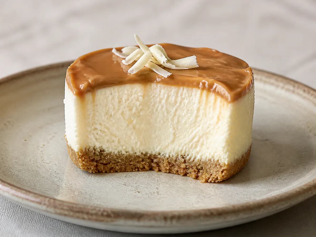 Pormenor de uma porção de Mini Cheesecakes de Doce de Leite