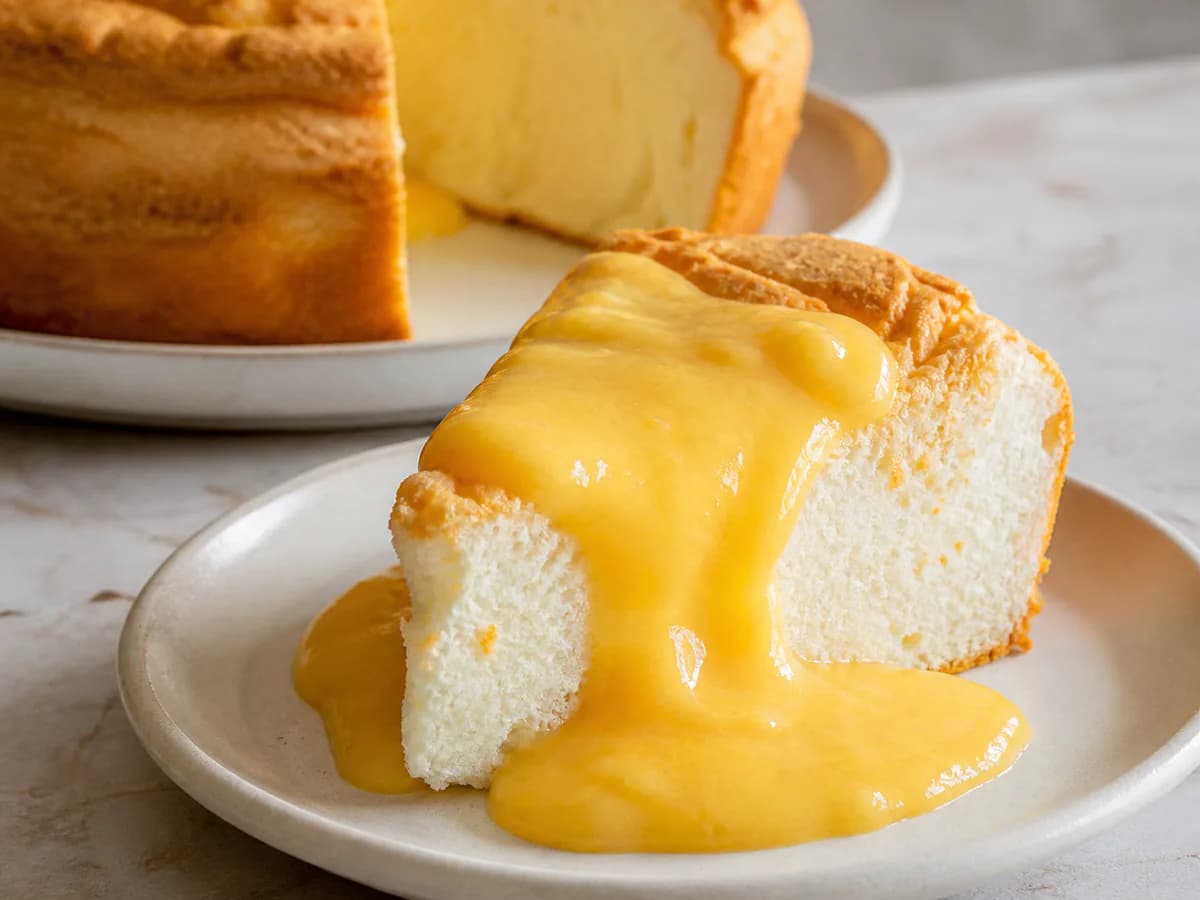 Pormenor de uma porção de Molotof de Laranja com Doce de Ovos