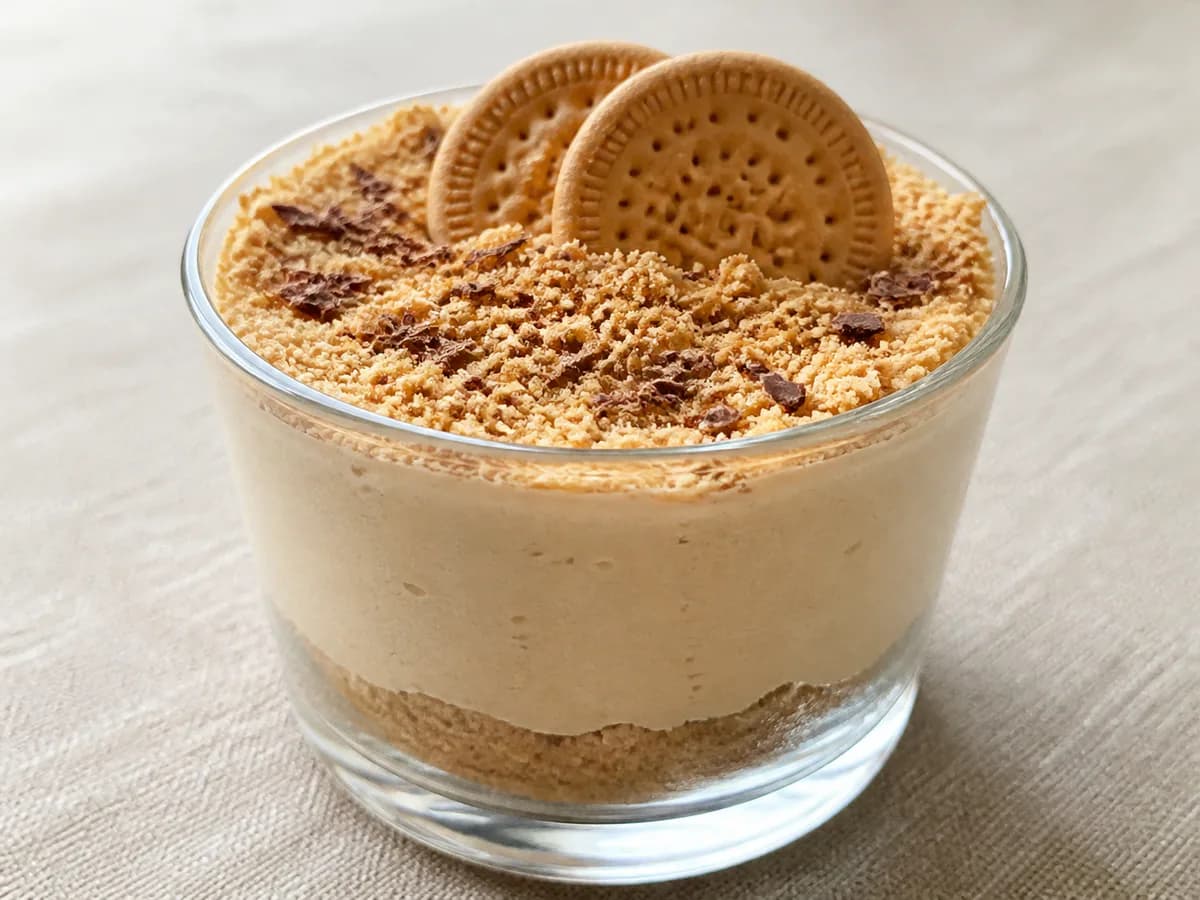 Pormenor de uma porção de Mousse de Bolacha Maria