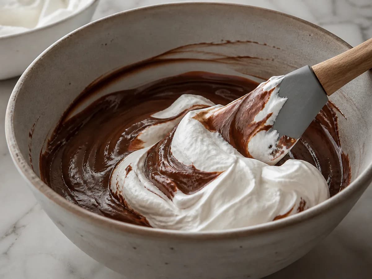 Preparação de Mousse de Chocolate e Natas durante a confeção