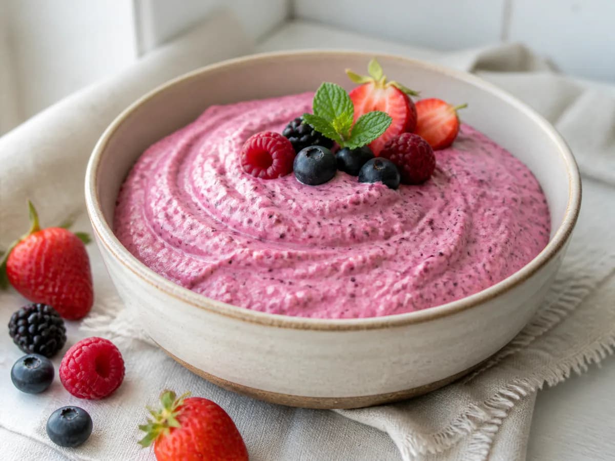 Mousse Refrescante de Frutos Vermelhos, Banana e Chia