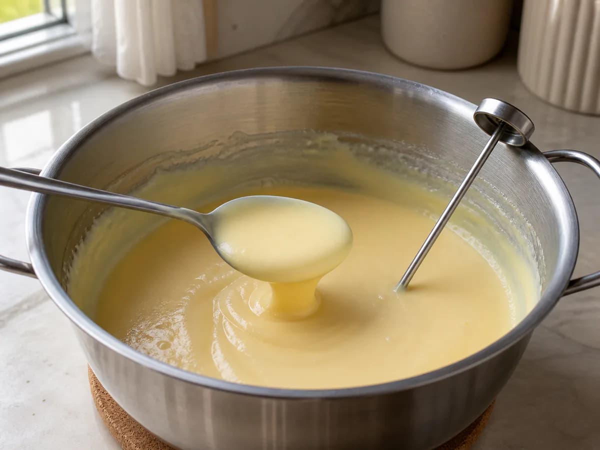 Preparação de Mousse de Leite Condensado com Baunilha durante a confeção