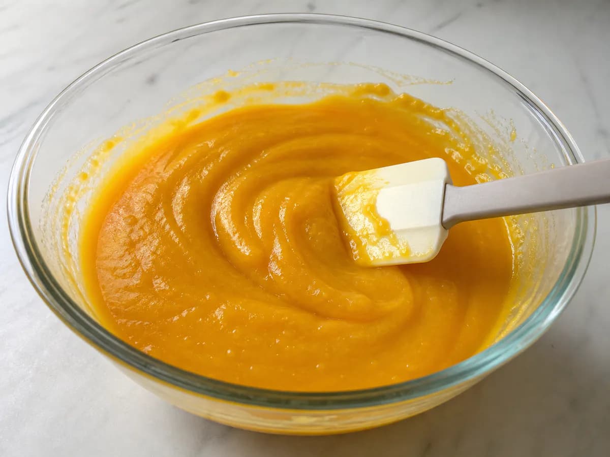 Preparação de Mousse de Manga Leve 2 durante a confeção