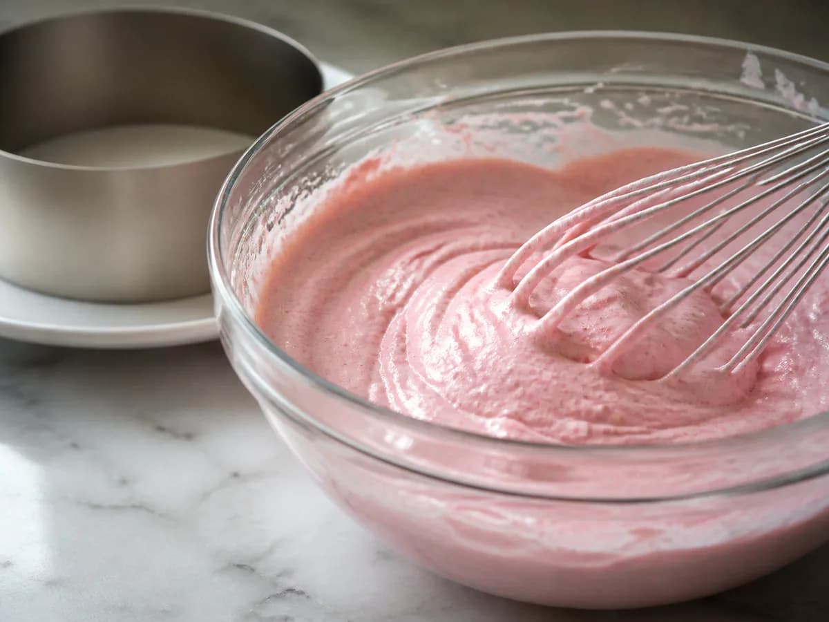 Preparação de Mousse de Morango Enformada durante a confeção
