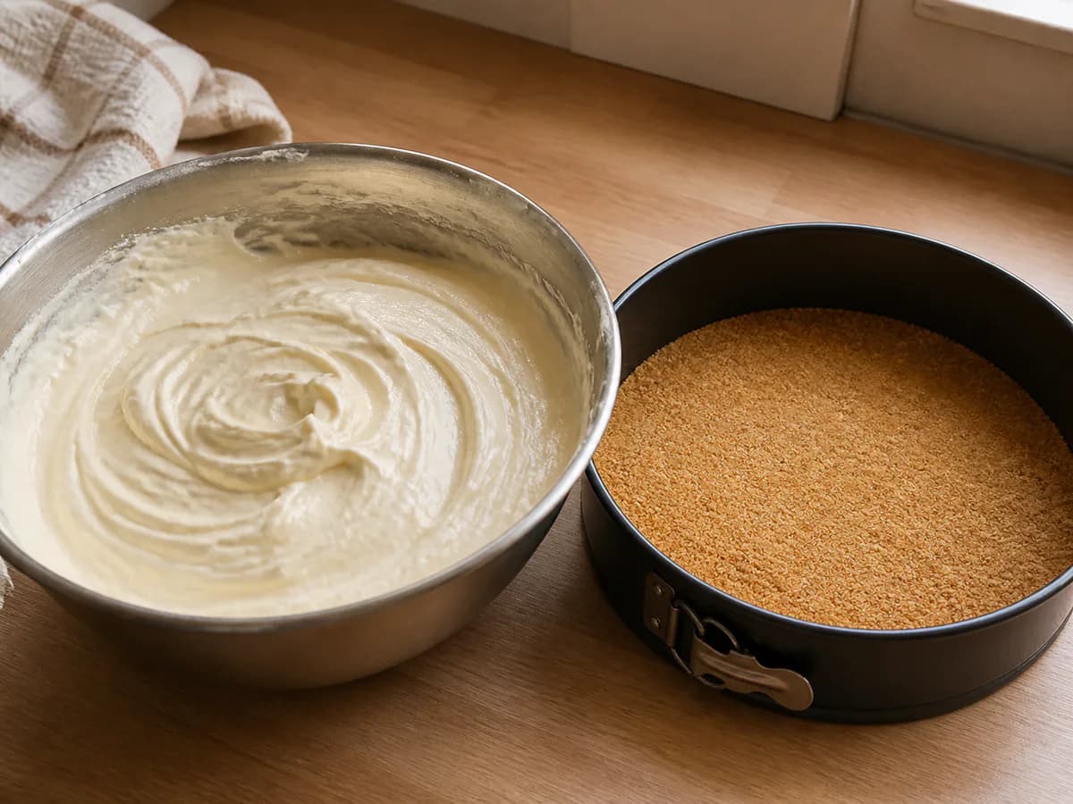 Preparação de Mousse Deliciosa de Bolacha Maria durante a confeção
