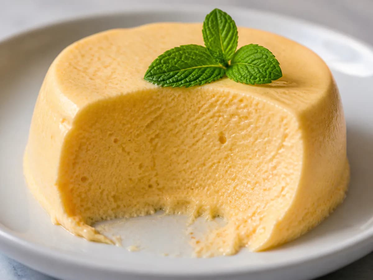 Pormenor de uma porção de Mousse Espuma de Alperce