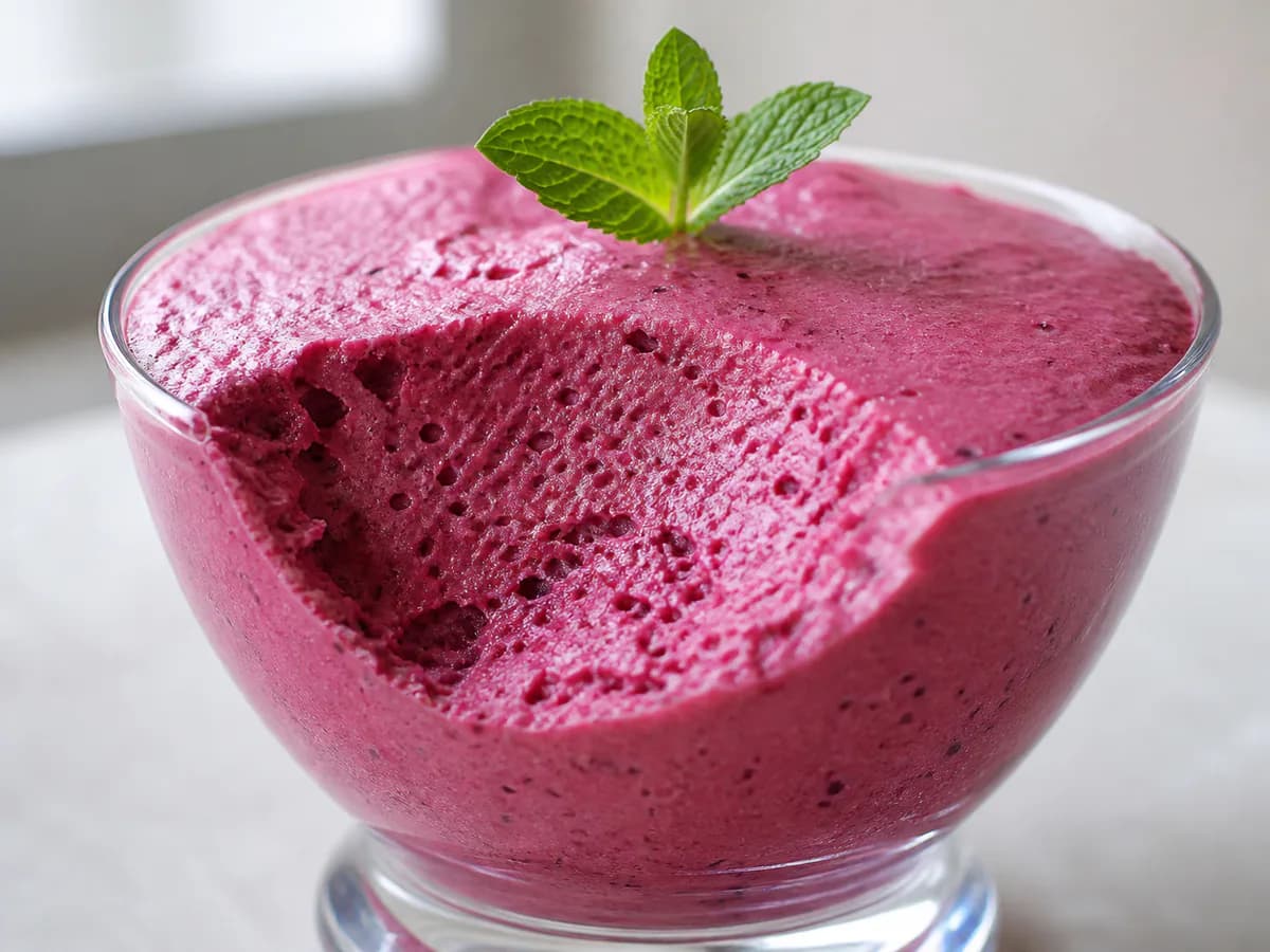 Pormenor de uma porção de Mousse de Frutos Vermelhos