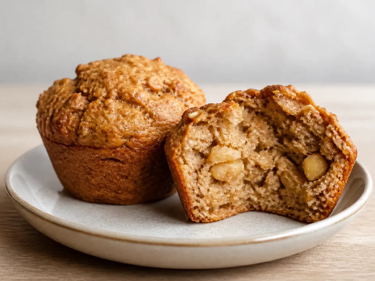 Pormenor de uma porção de Muffins de Aveia e Maçã