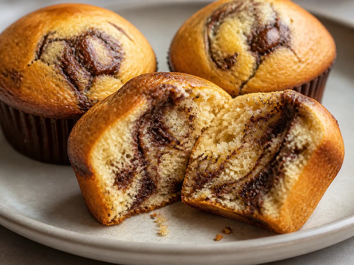Pormenor de uma porção de Muffins Deliciosos de Nutella
