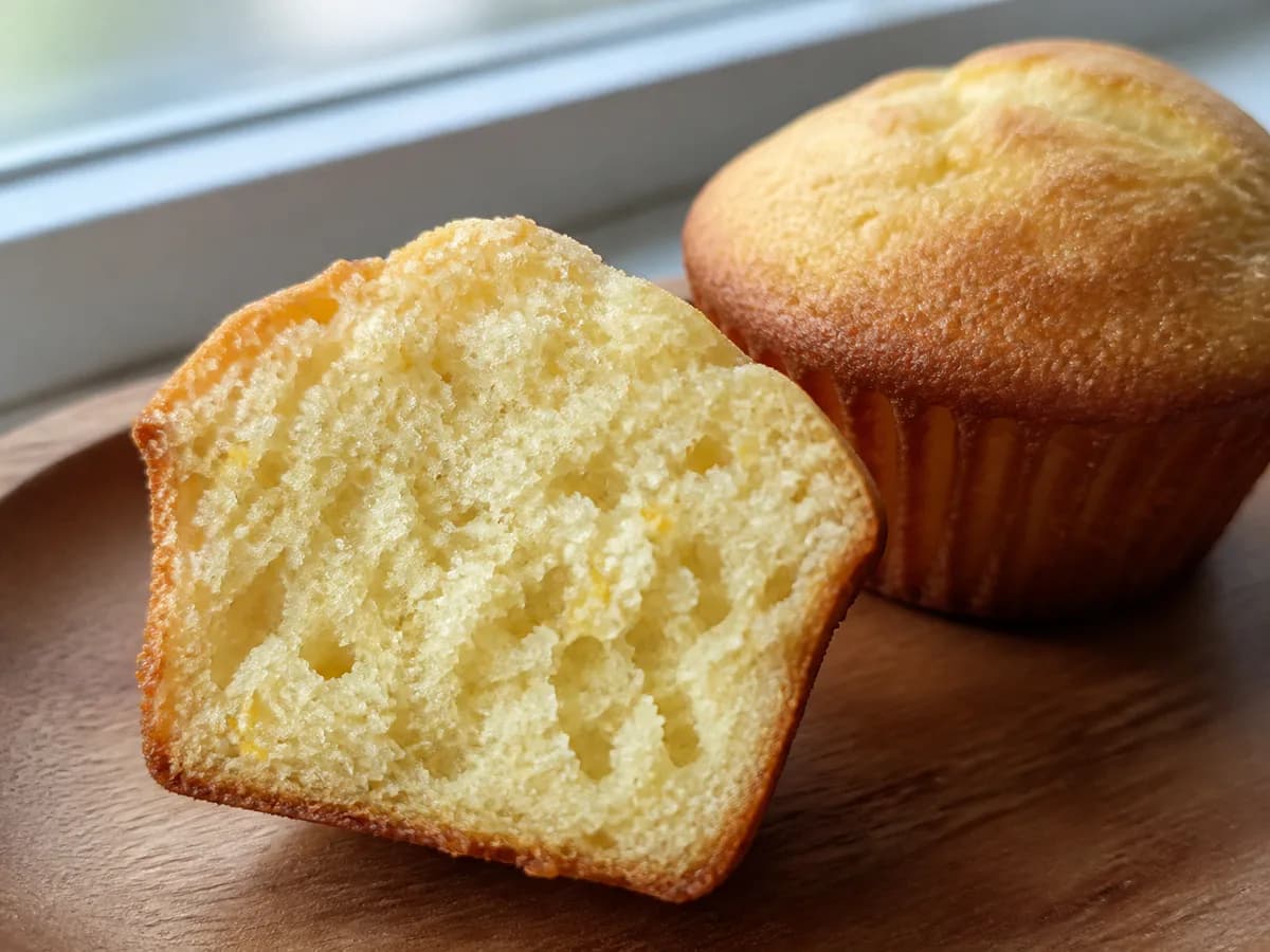 Pormenor de uma porção de Muffins de Limão e Iogurte