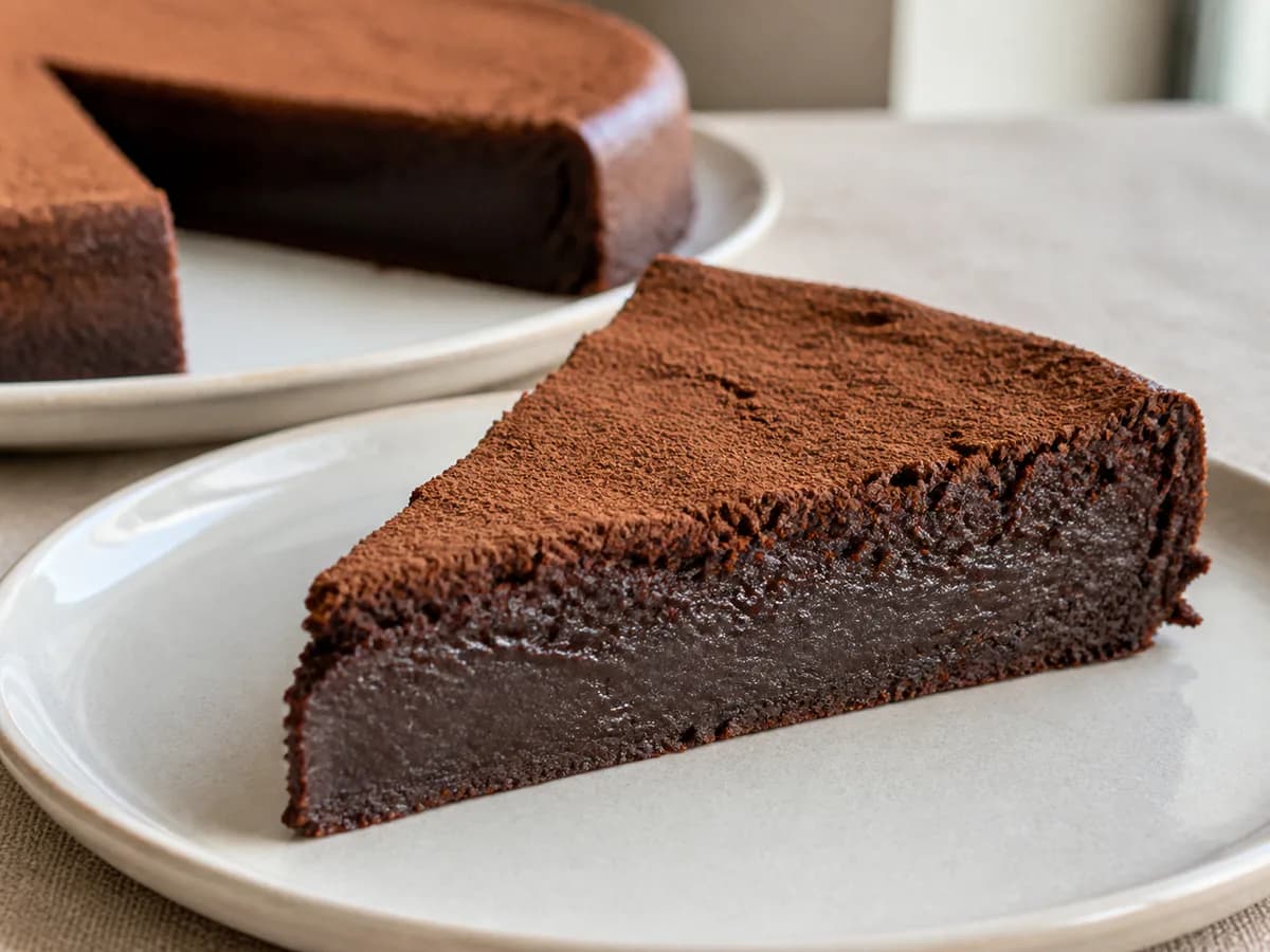 Pormenor de uma porção de O Melhor Bolo de Chocolate Que Já Comi (Sem Farinha)