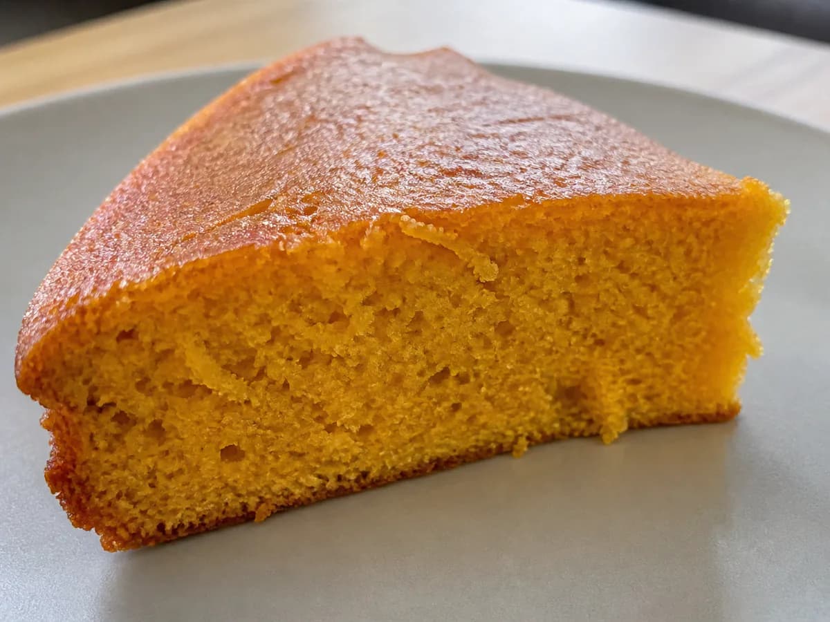 Pormenor de uma porção de Bolo de Cenoura Rápido no Liquidificador