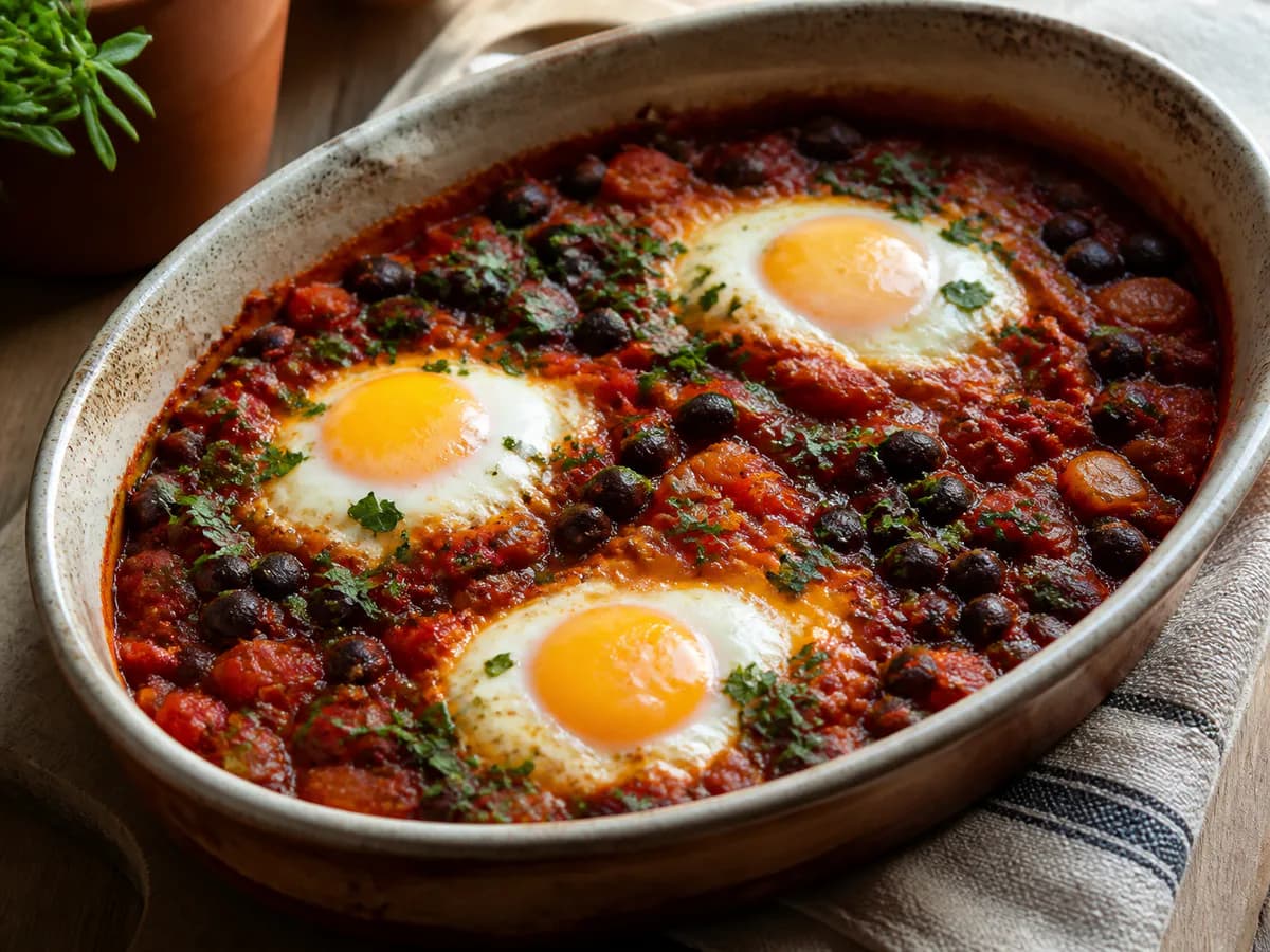 Ovos No Forno Com Feijão Preto E Tomate