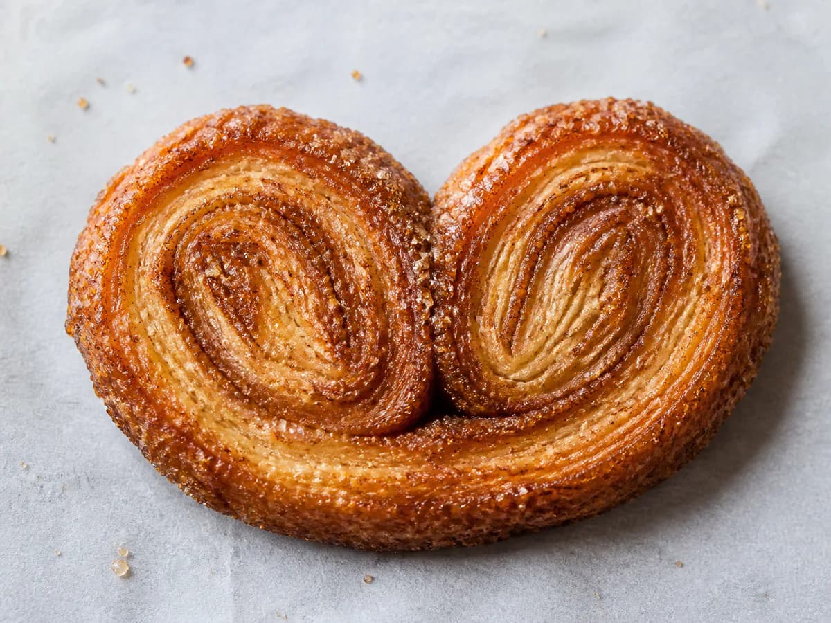 Pormenor de uma porção de Palmiers de Canela e Açúcar Mascavado