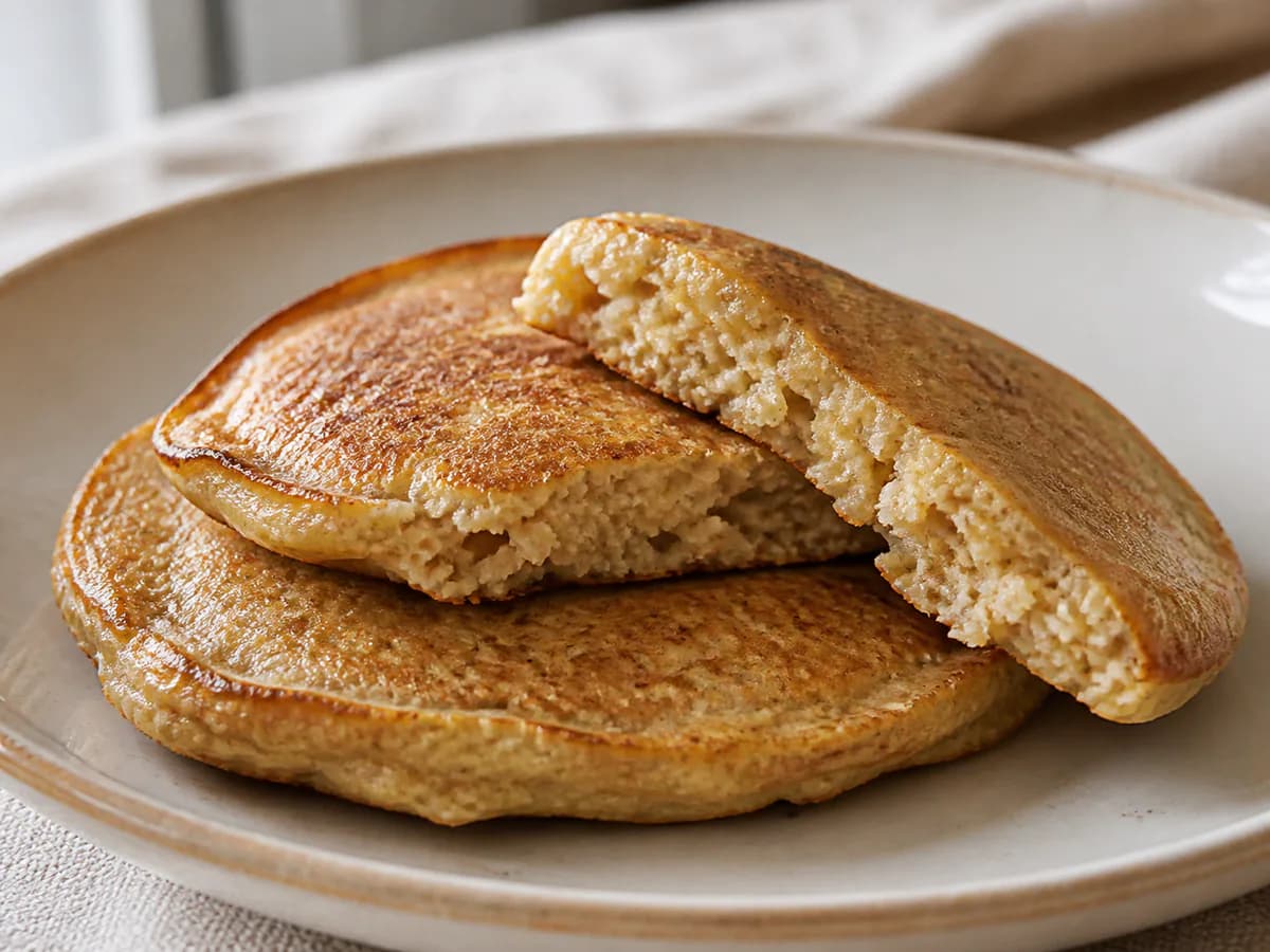 Pormenor de uma porção de Panquecas de Aveia e Banana