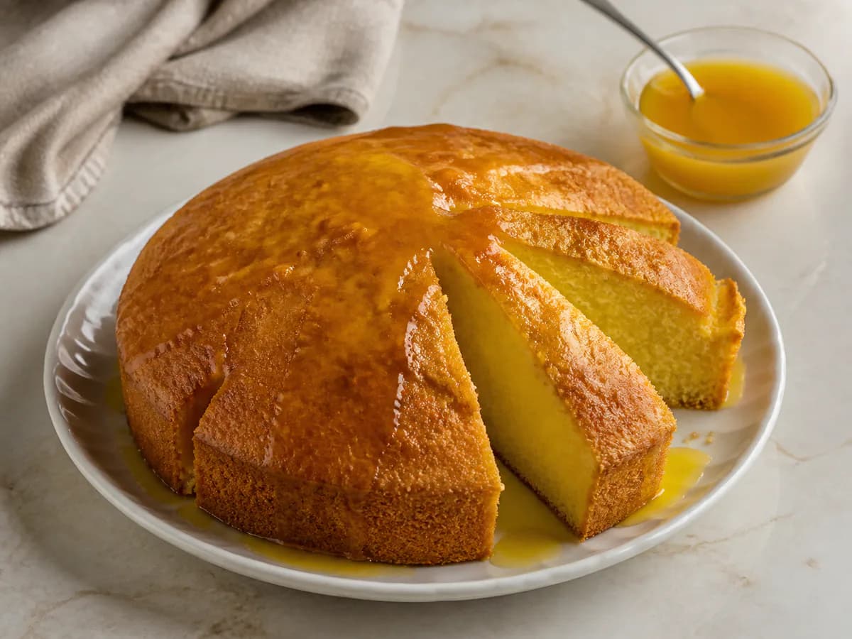 Pão de Ló com Molho de Laranja