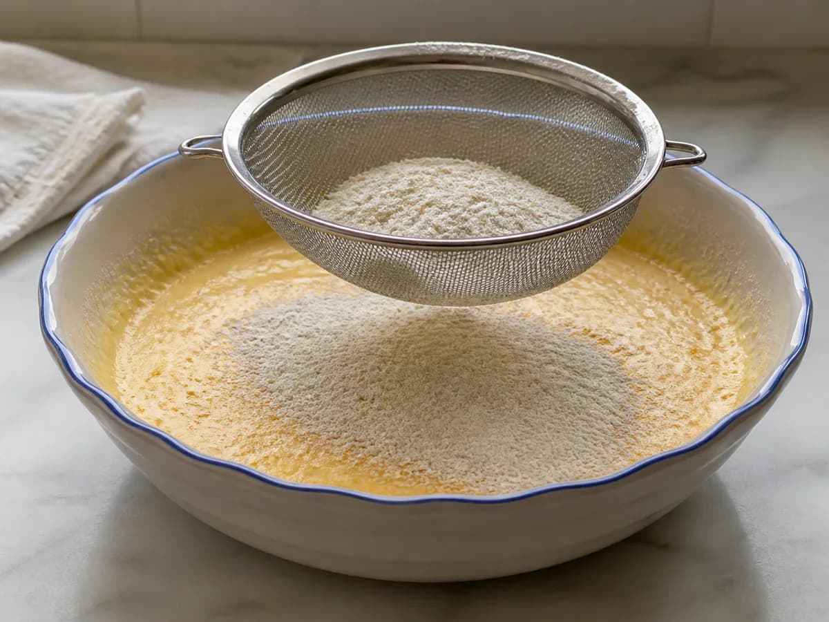 Preparação de Pão de Ló com Molho de Laranja durante a confeção