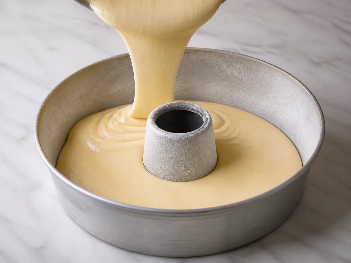 Preparação de Pão de Ló Fofinho e Feito Num Instante durante a confeção