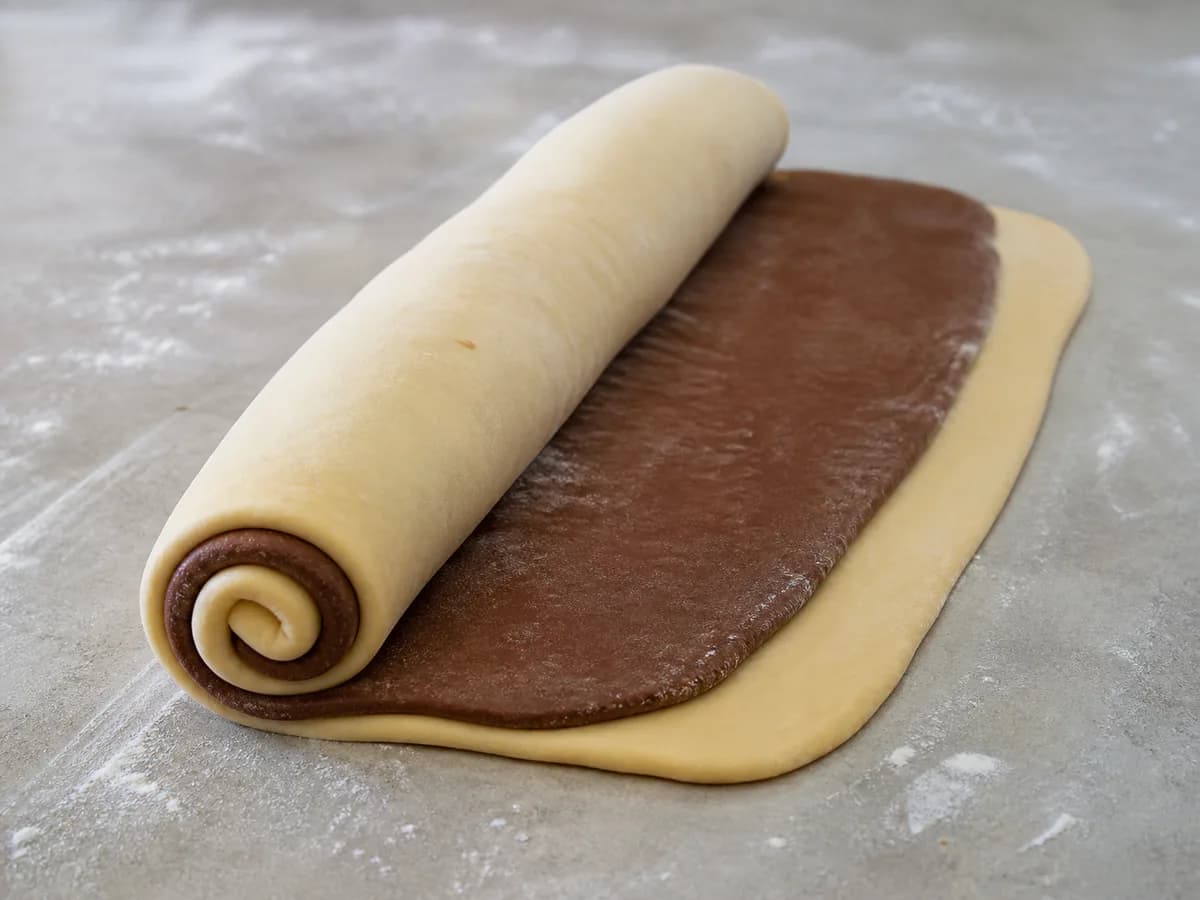 Preparação de Pão Doce Marmoreado na Bimby durante a confeção