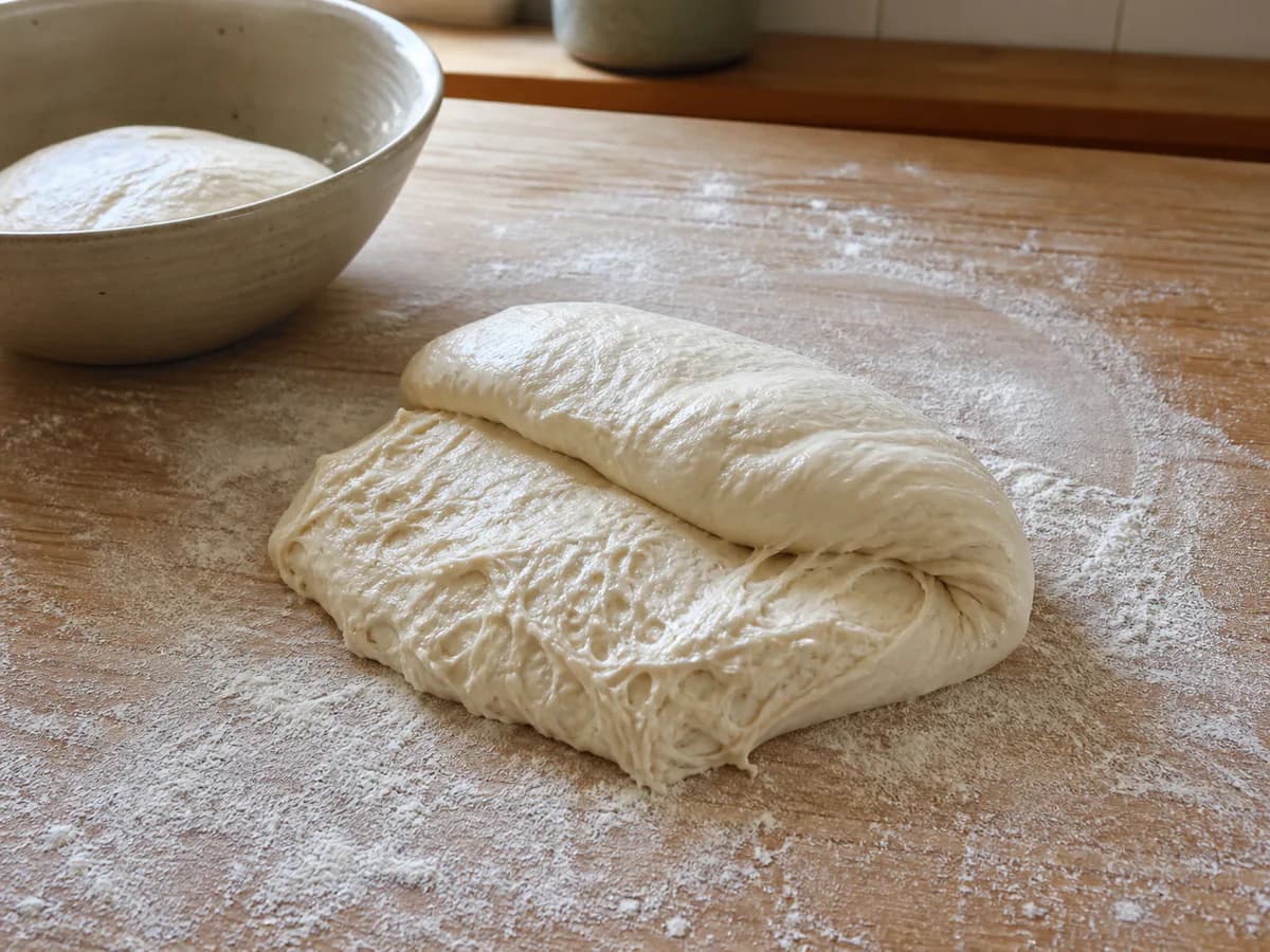 Preparação de Pão Fácil de Massa Mãe durante a confeção