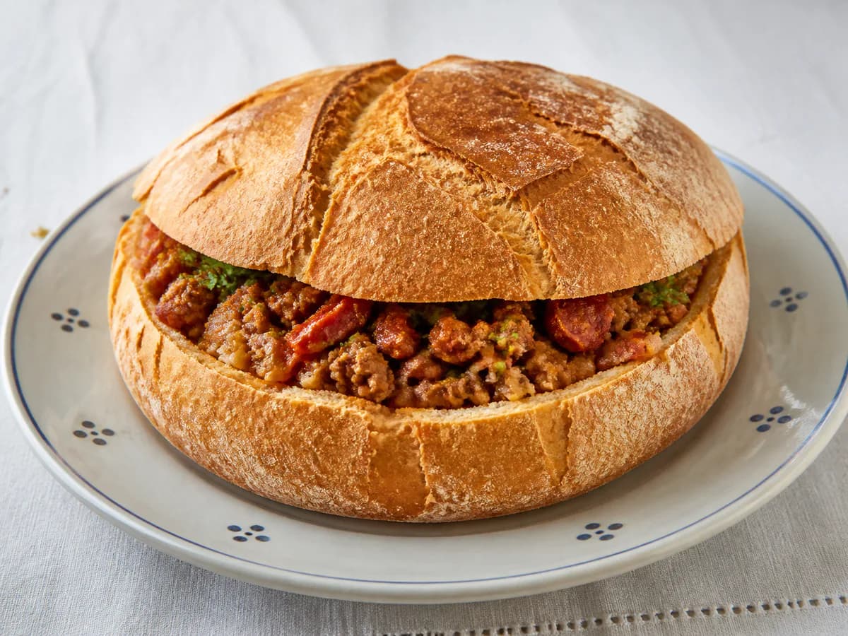 Pão Recheado com Carne e Chorizo