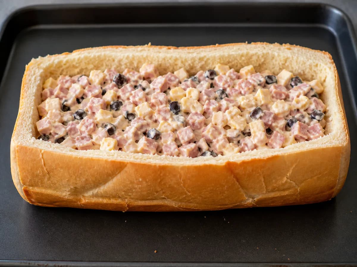 Preparação de Pão Recheado Muito Fácil e Rápido durante a confeção