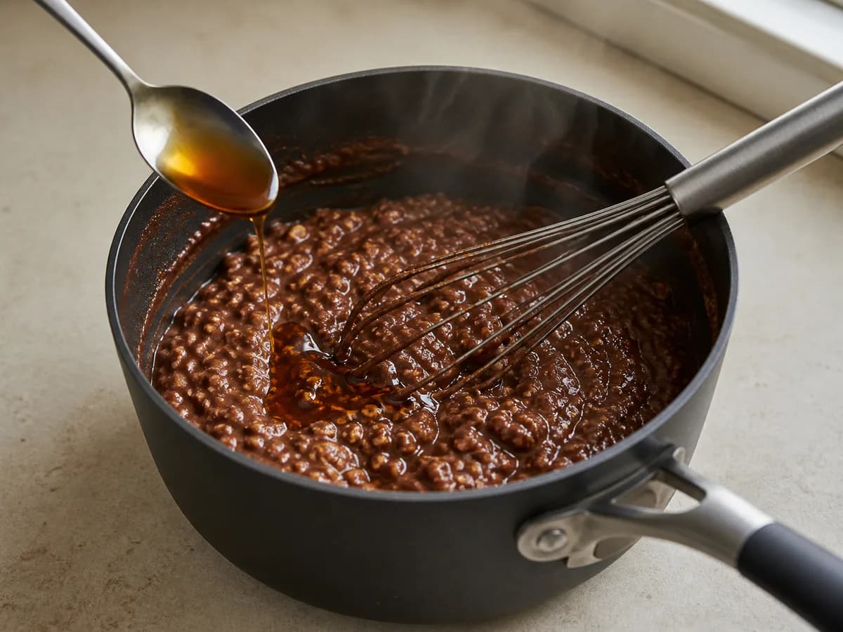 Preparação de Papas de Farinha de Aveia e Cacau durante a confeção