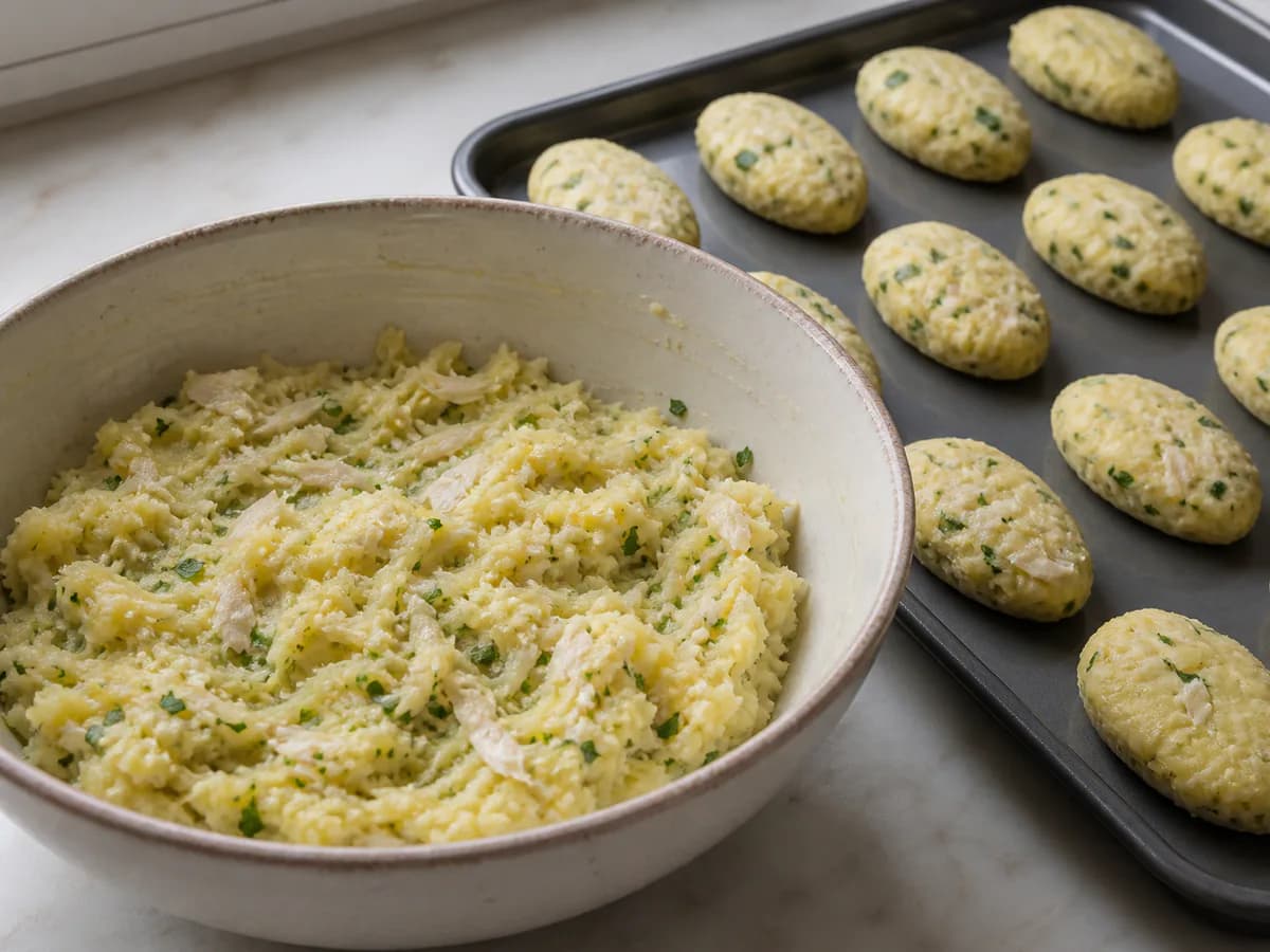 Preparação de Pastéis de Bacalhau durante a confeção