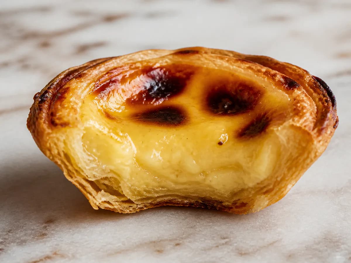 Pormenor de uma porção de Pastéis de Belém - A Receita Secreta