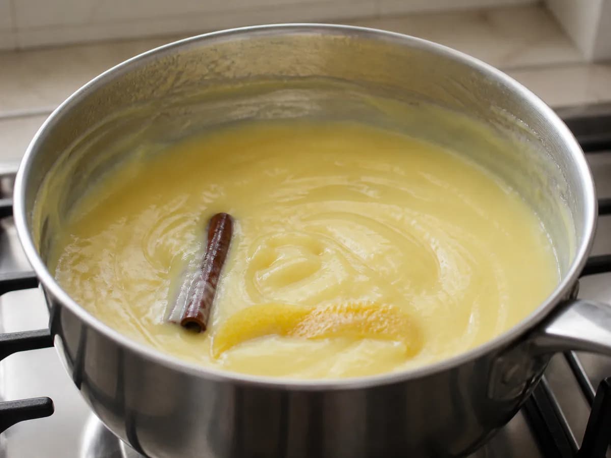 Preparação de Pastéis de Nata com Creme Leve de Farinha durante a confeção