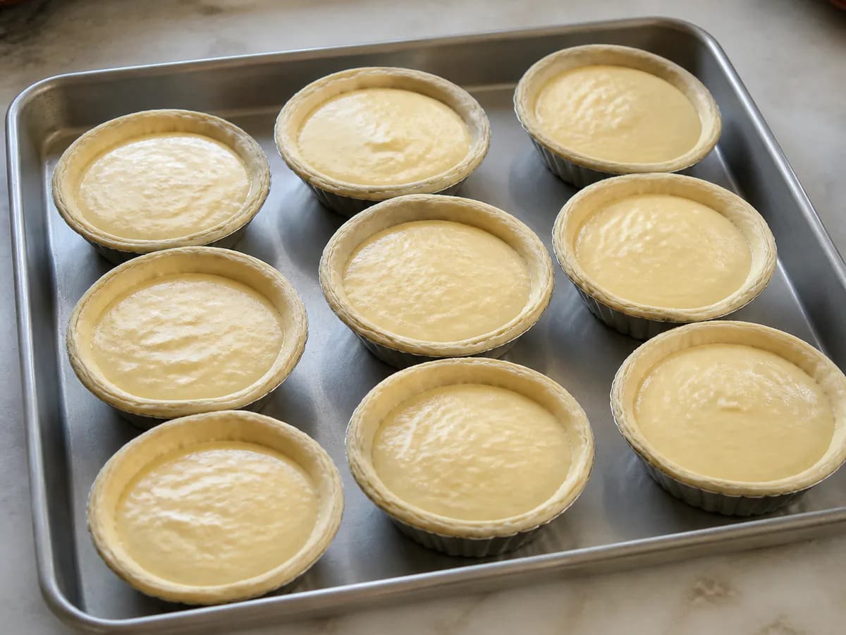 Preparação de Pastéis de Requeijão durante a confeção