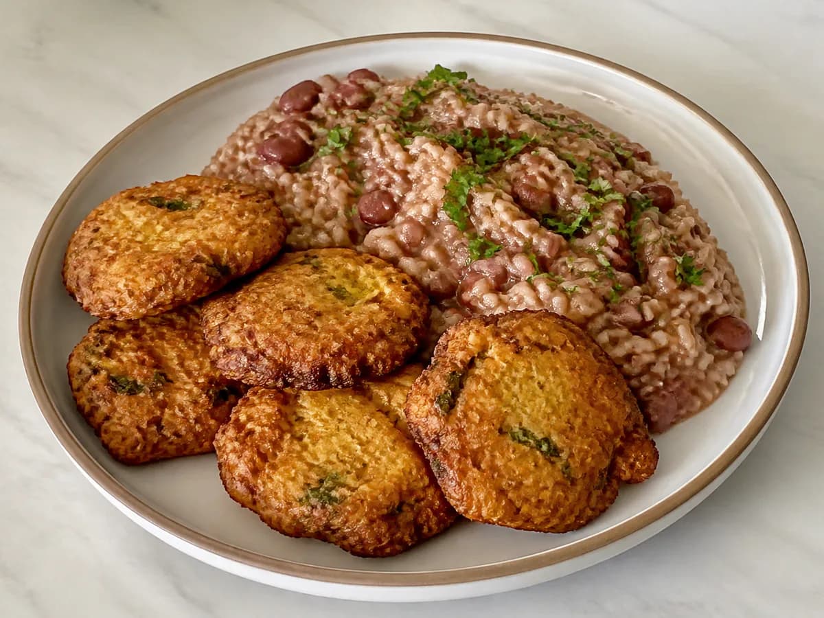 Pataniscas com Arroz de Feijão e Coentros