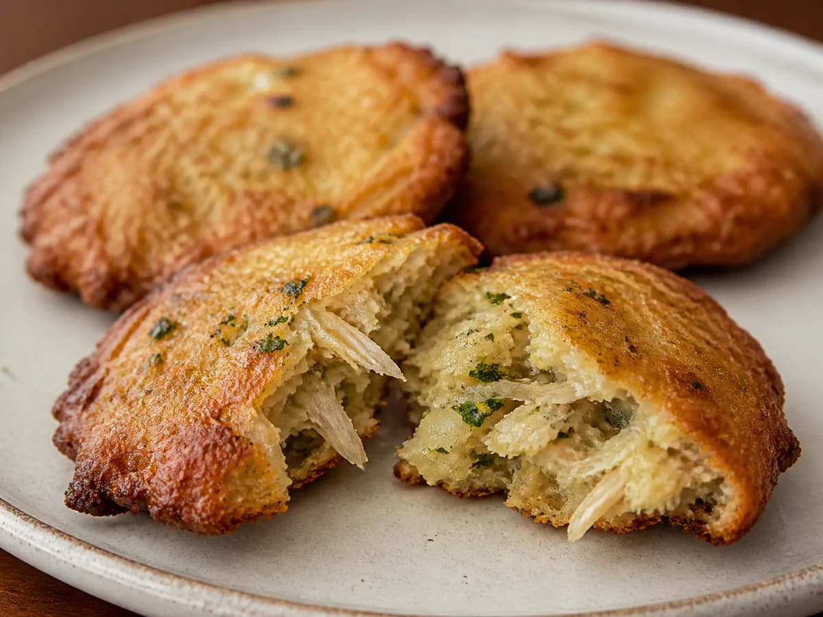 Pormenor de uma porção de Pataniscas de Bacalhau Fininhas
