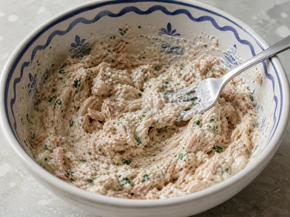 Preparação de Paté de Atum e Requeijão Cremoso durante a confeção