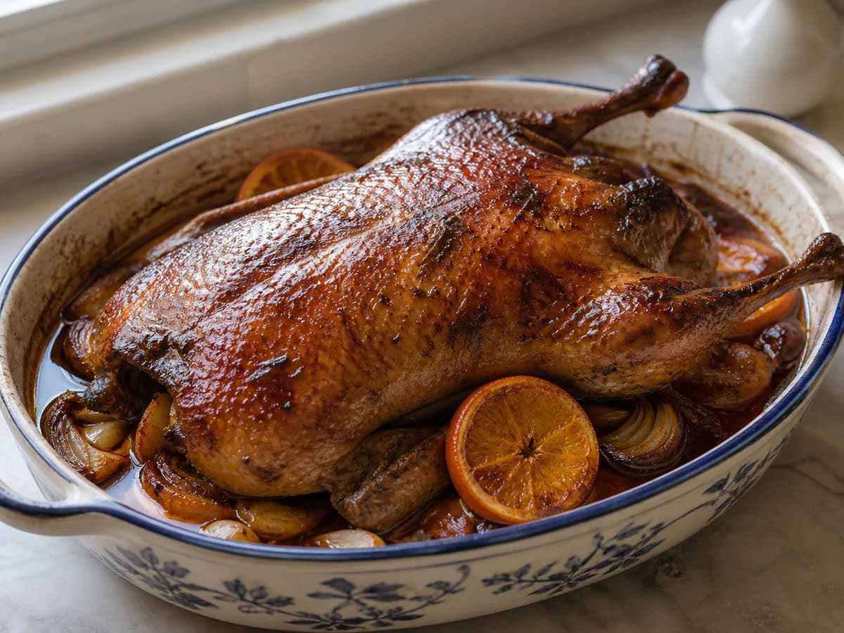 Pato Assado com Laranja e Vinho do Porto
