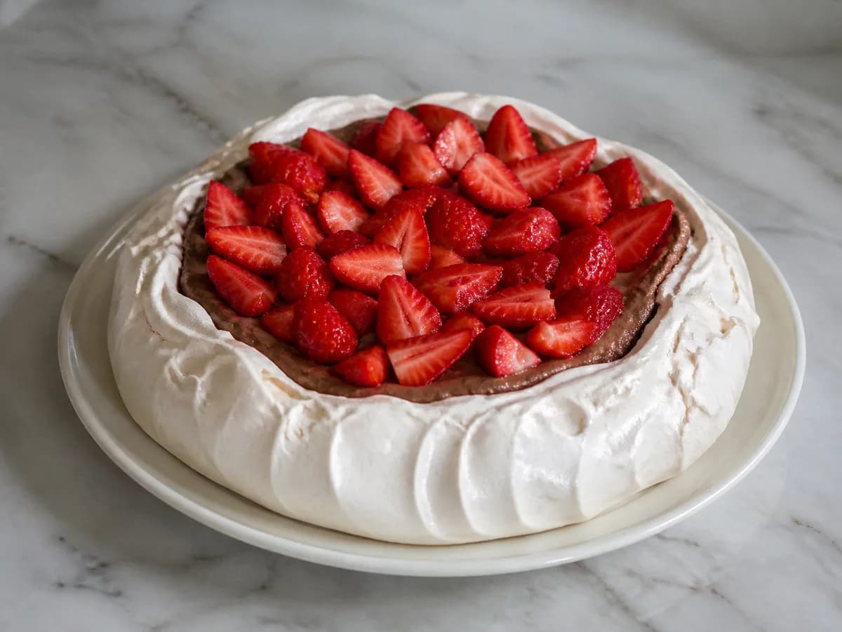 Pavlova com Mousse de Chocolate e Morangos Sai Sempre Bem