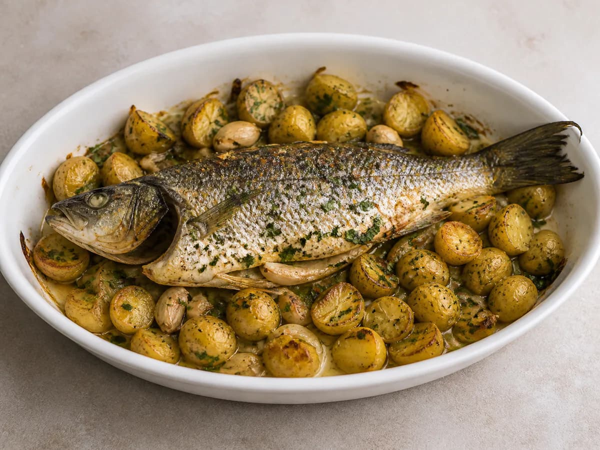 Peixe Assado no Forno com Batatinhas