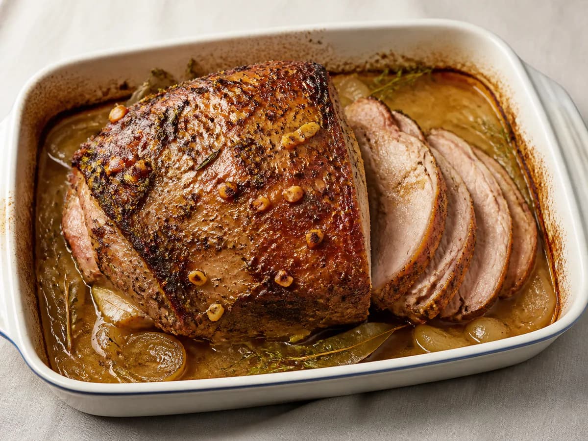 Pernil de Porco Assado com Vinho Branco e Ervas