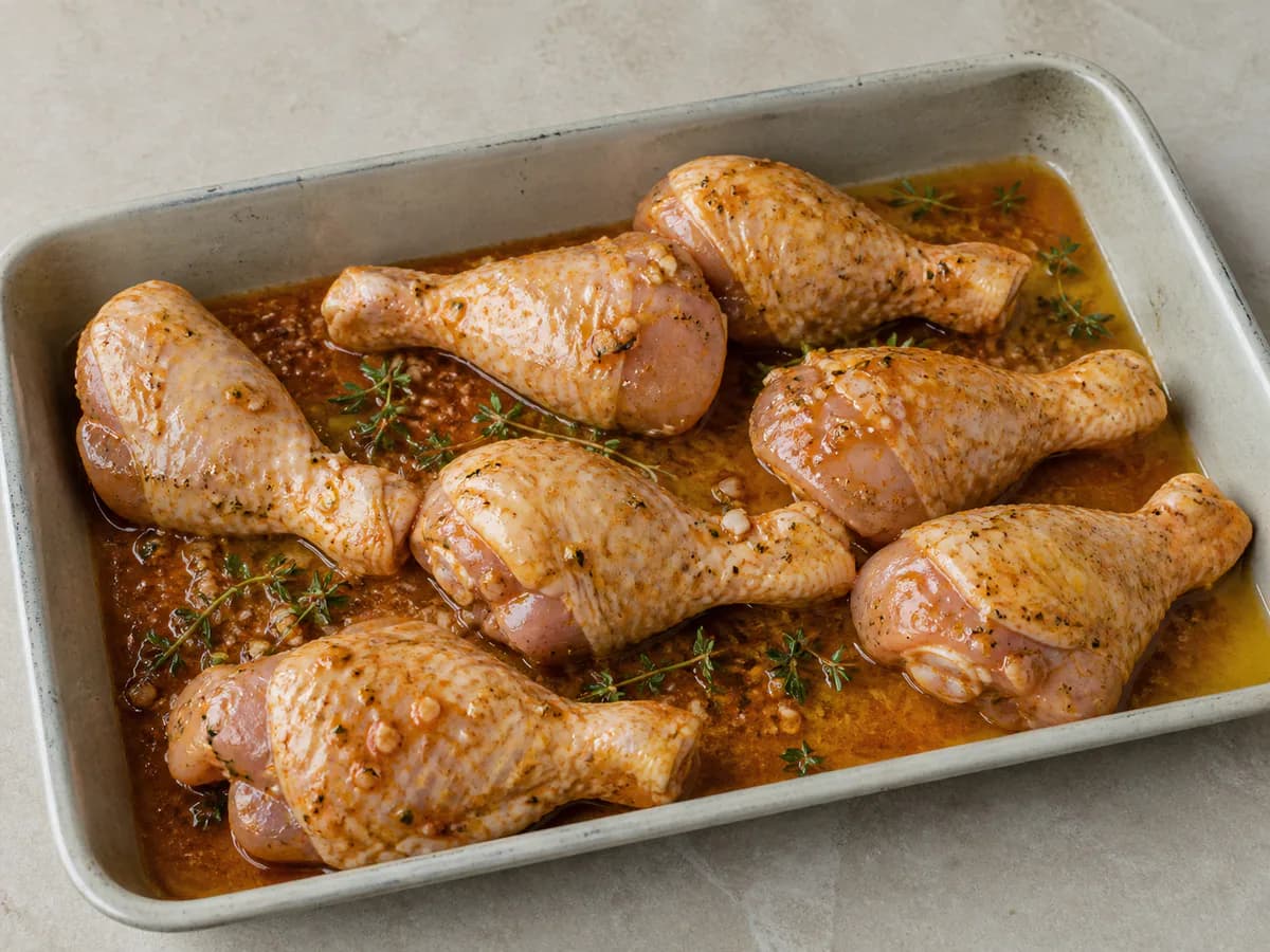 Preparação de Perninhas de Frango Assadas com Mel e Limão durante a confeção