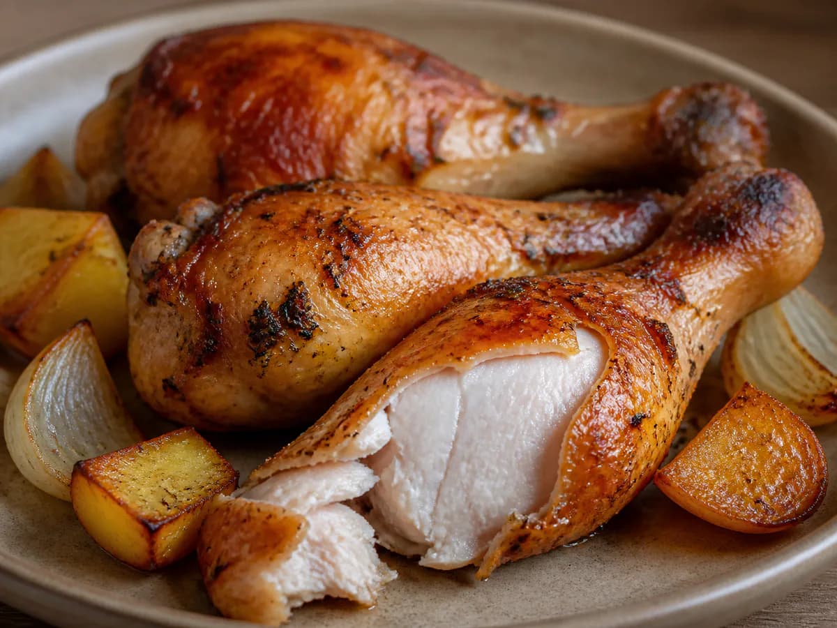 Pormenor de uma porção de Perninhas de Frango Assadas no Forno: Receita Fácil e Deliciosa