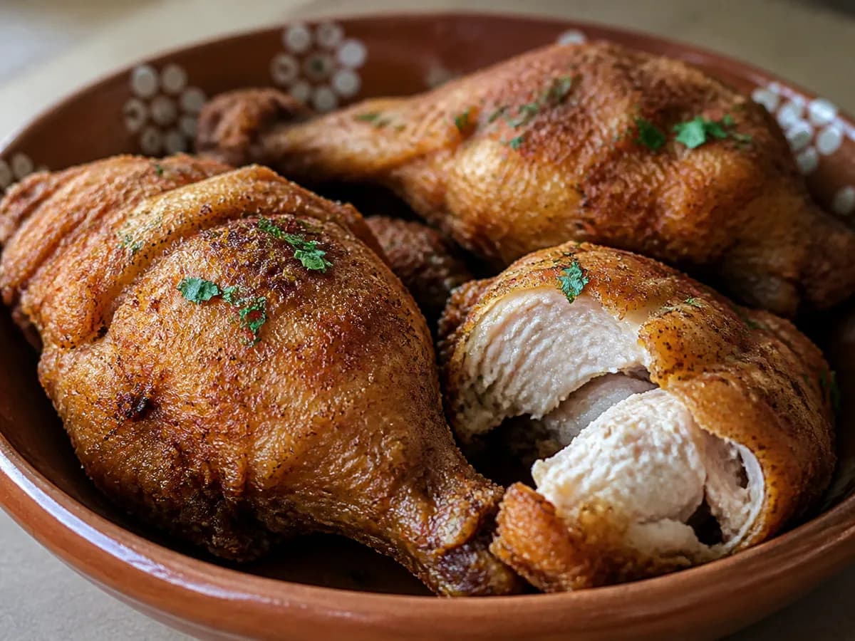 Pormenor de uma porção de Perninhas de Frango Fritas com Cerveja