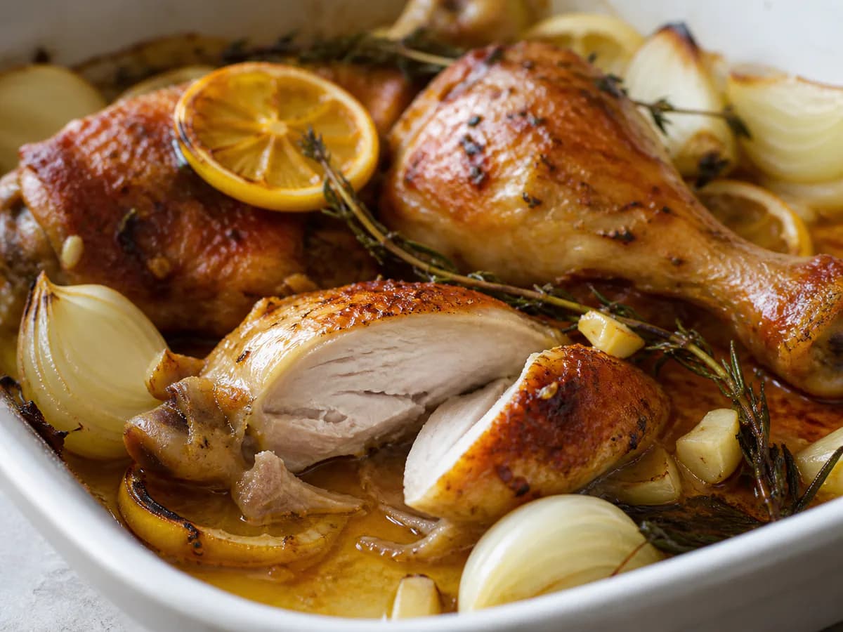 Pormenor de uma porção de Perninhas de Frango no Forno Muito Aromaticas