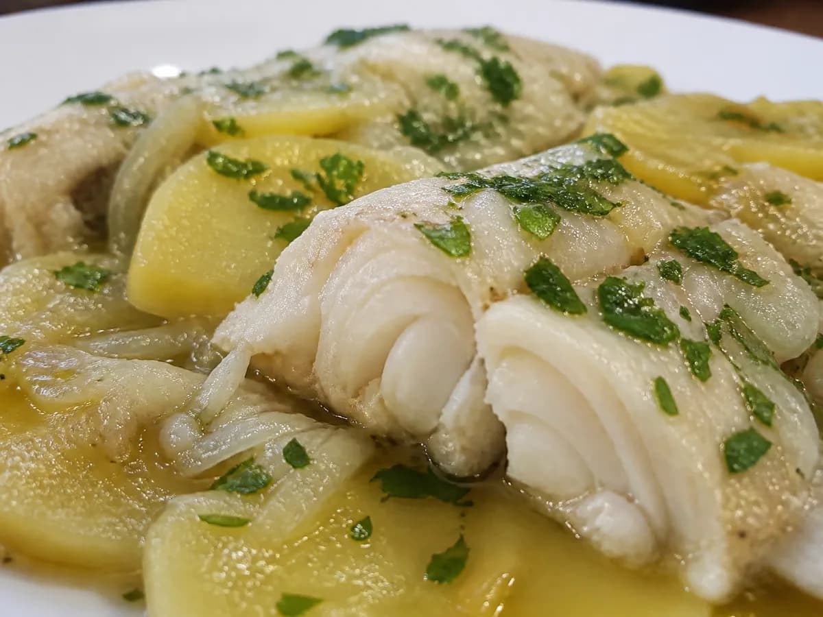 Pormenor de uma porção de Pescada à Portuguesa