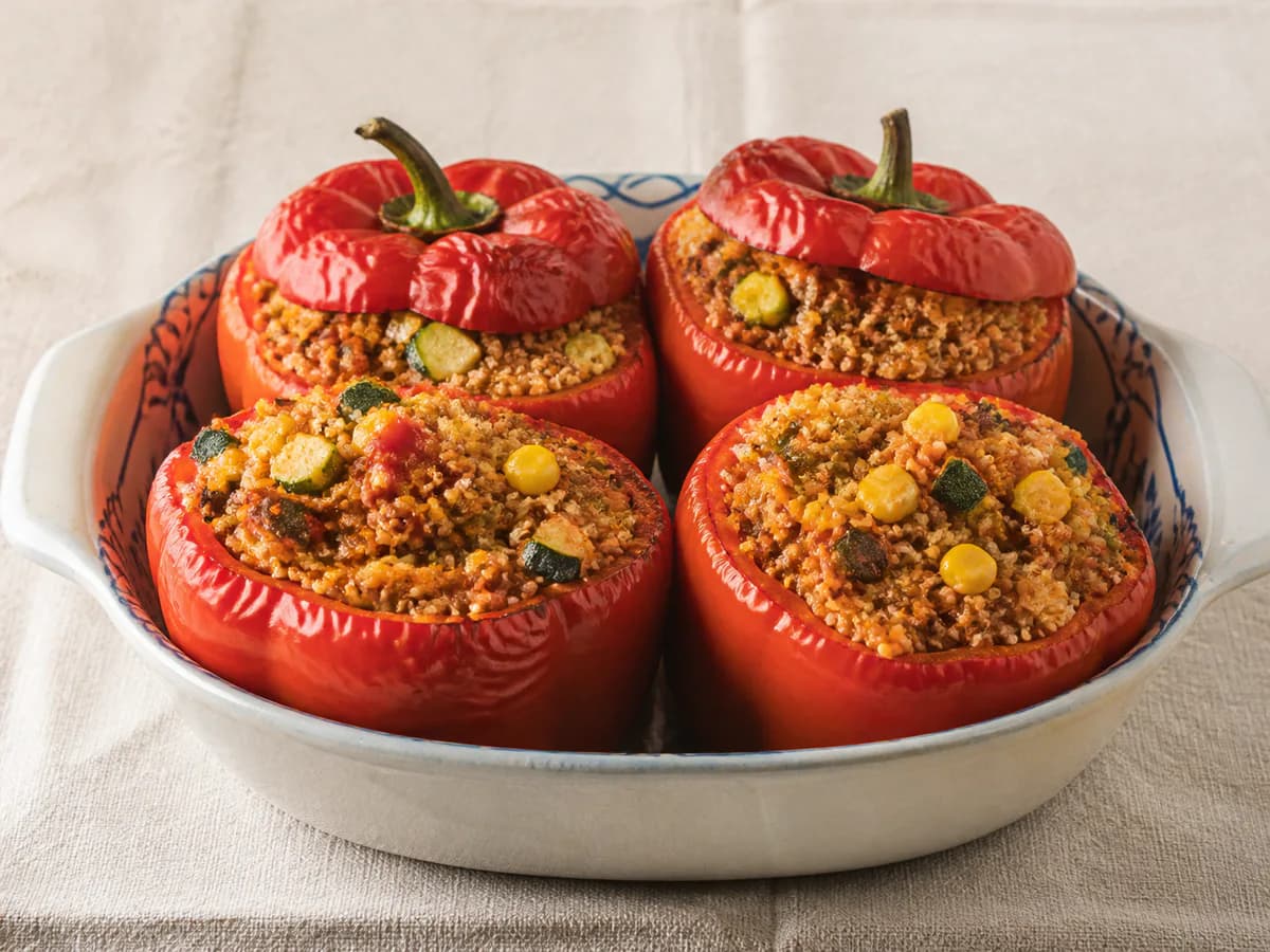 Pimentos Vermelhos Recheados Com Quinoa e Legumes