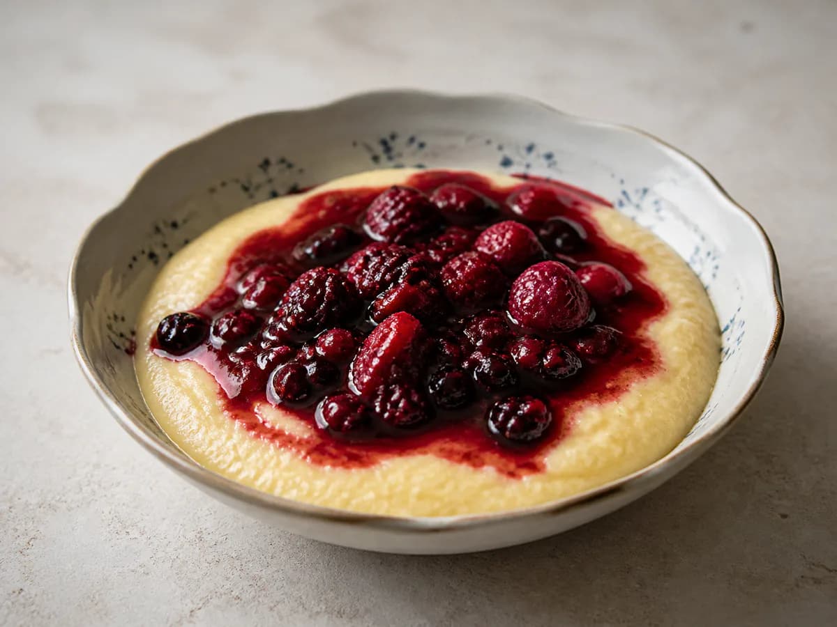 Polenta Doce Cremosa com Frutos Vermelhos