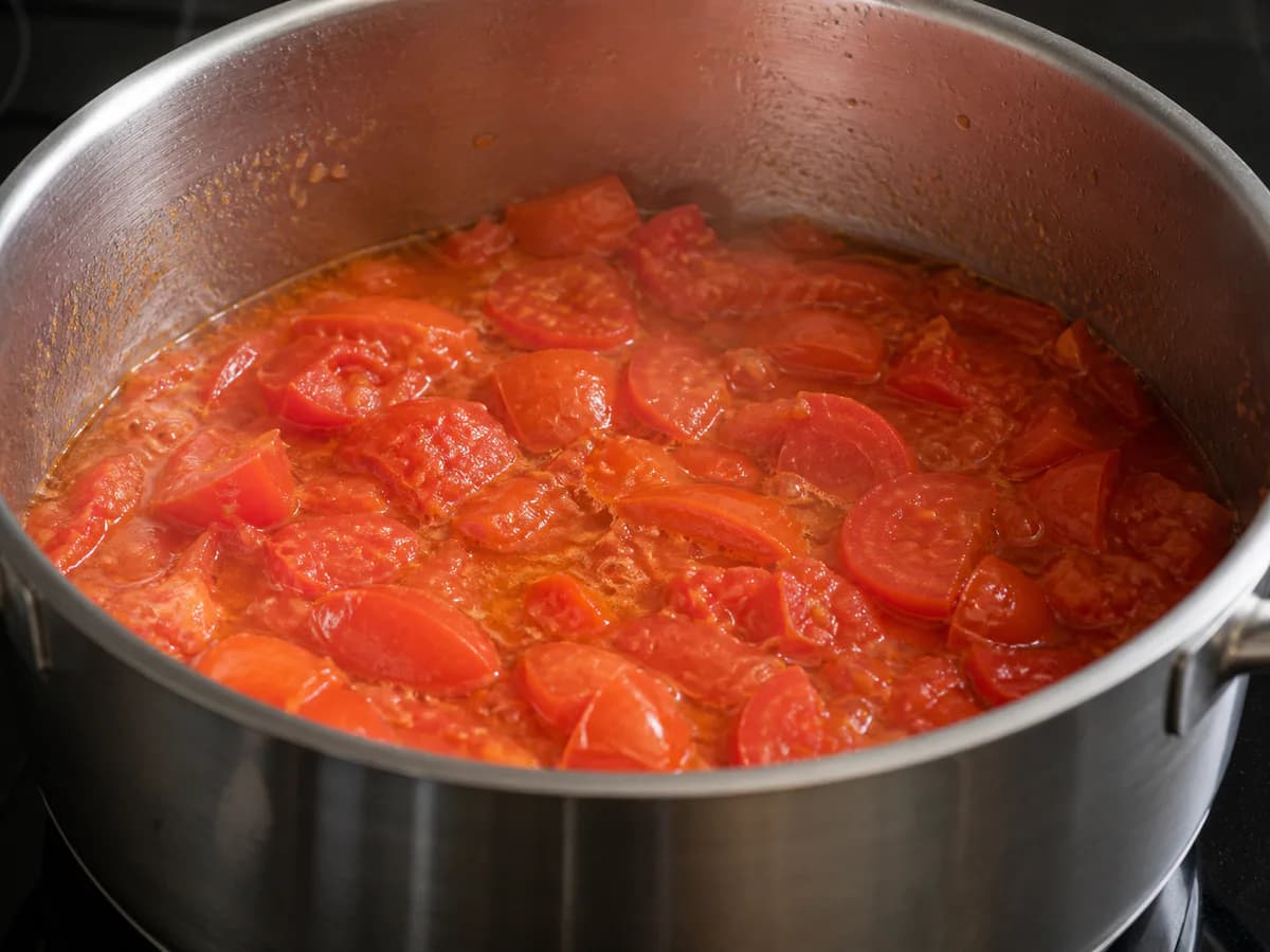 Preparação de Polpa de Tomate Caseira durante a confeção
