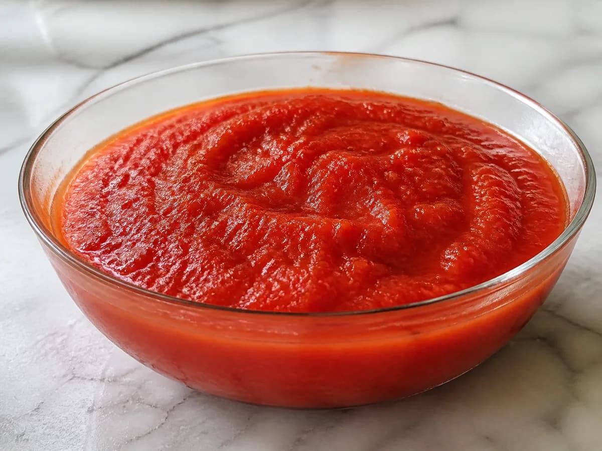 Pormenor de uma porção de Polpa de Tomate Caseira