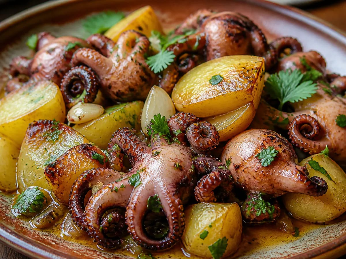 Pormenor de uma porção de Polvinhos Assados no Forno com Batata