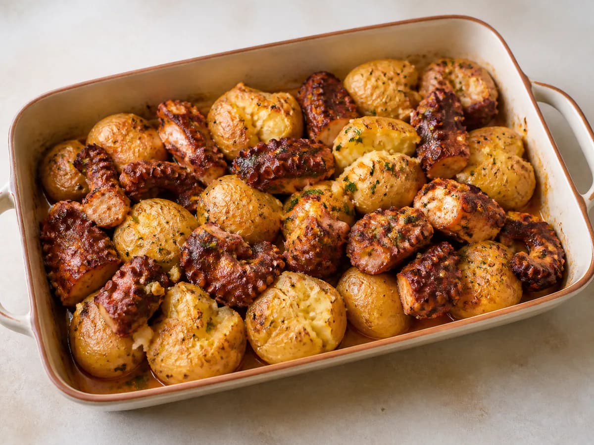 Polvo no Forno com Batatas a Murro