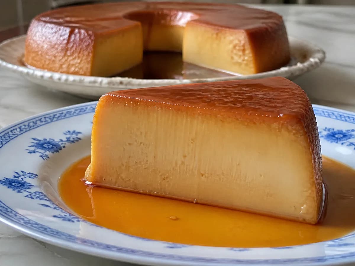 Pormenor de uma porção de Pudim Cremoso de Leite Condensado Cozido Bommmmm